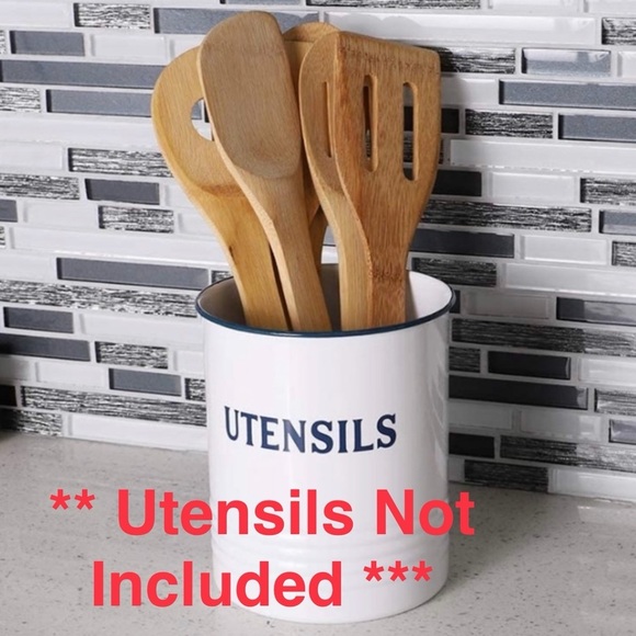 Utensil Holder Vintage Style Metal 5" x 5" x 6" White/Blue - Picture 6 of 11